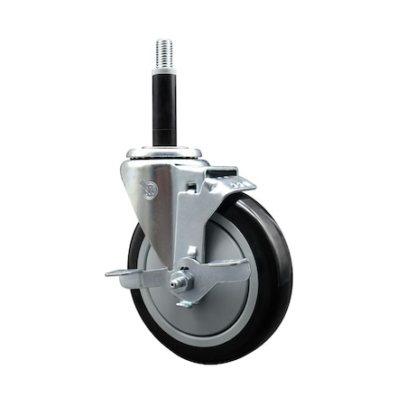 Service Caster 5'' SS Black Poly Swivel 3/4'' Expanding Stem Caster with Brake SCC-SSEX20S514-PPUB-BLK-TLB-34